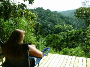 Kathy Fry enjoying the view from the cabin